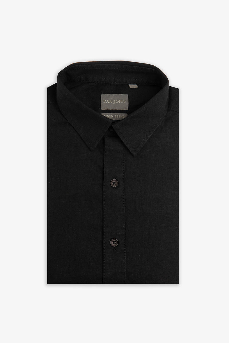 Polo camicia misto lino nero