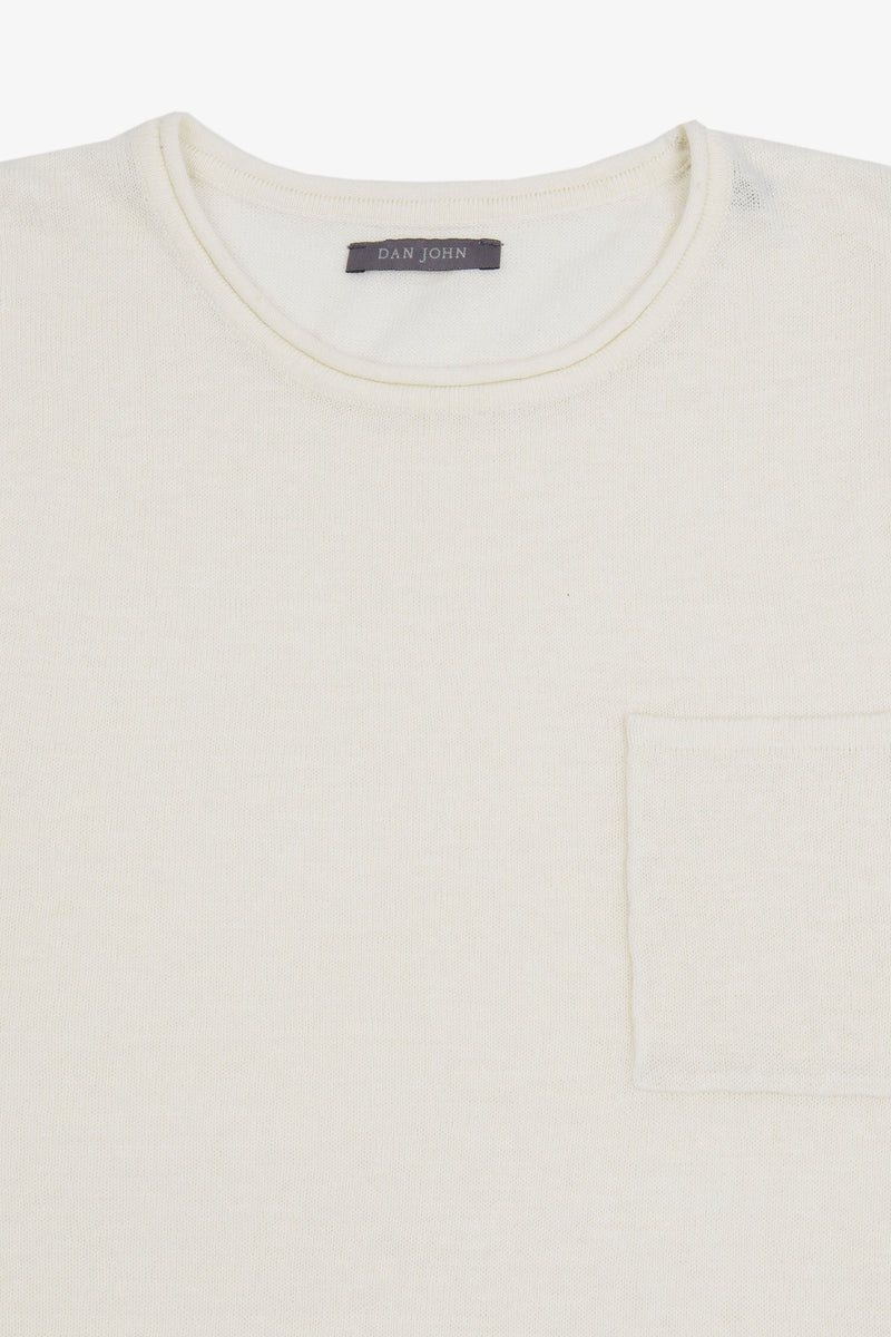 T-shirt in maglia misto lino con taschino papiro