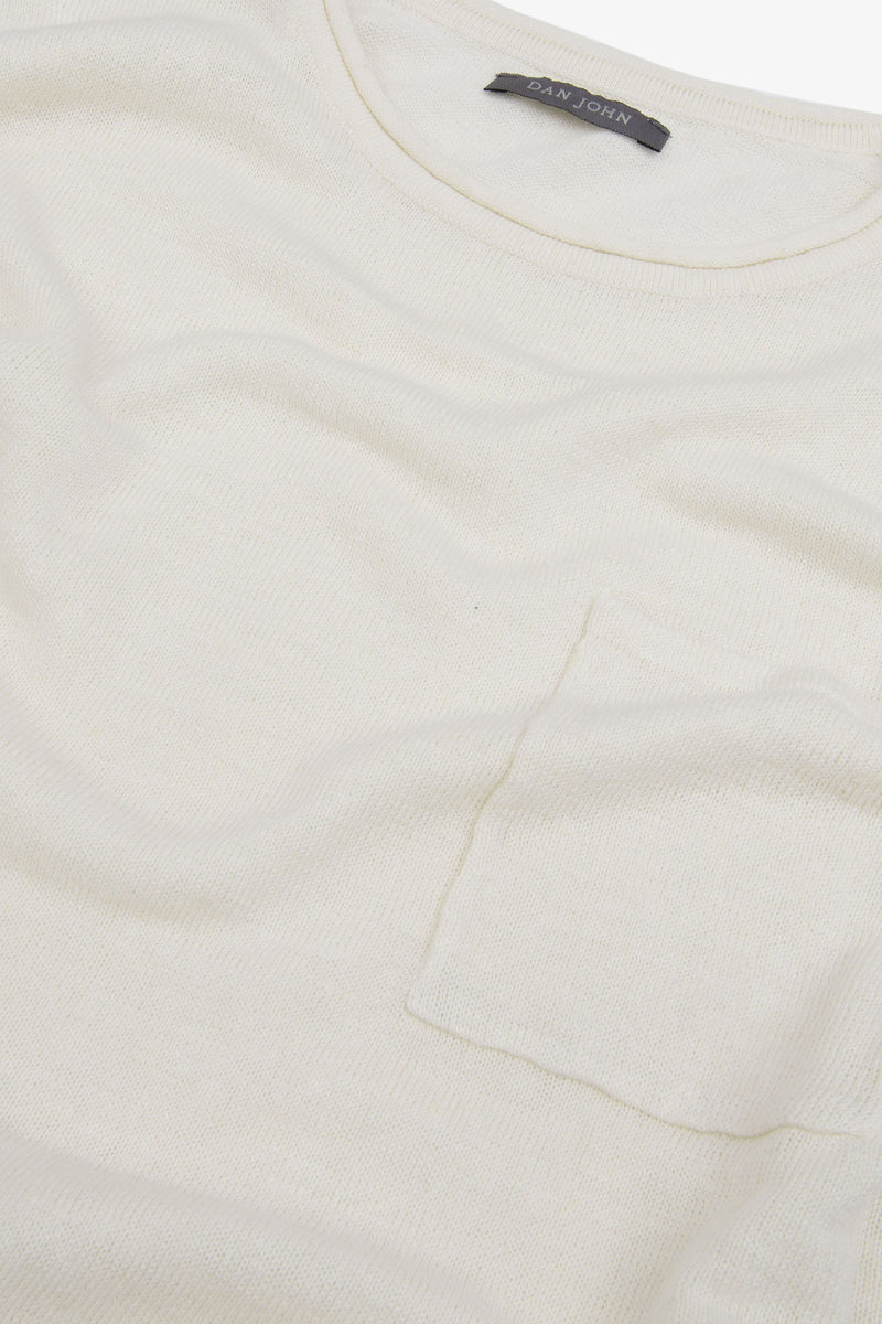 T-shirt in maglia misto lino con taschino papiro