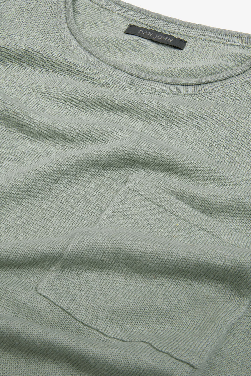 T-shirt in maglia misto lino con taschino salvia