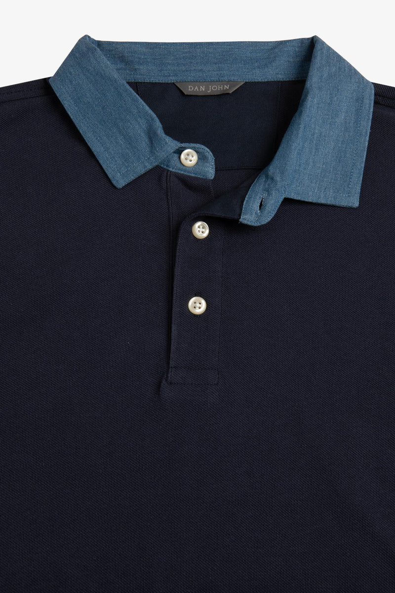 Polo piquet armaturata collo denim