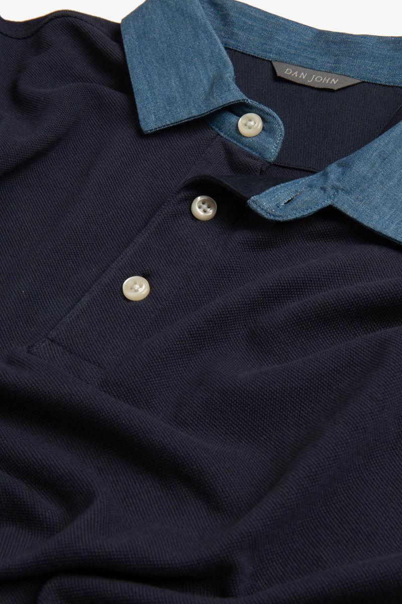 Polo piquet armaturata collo denim