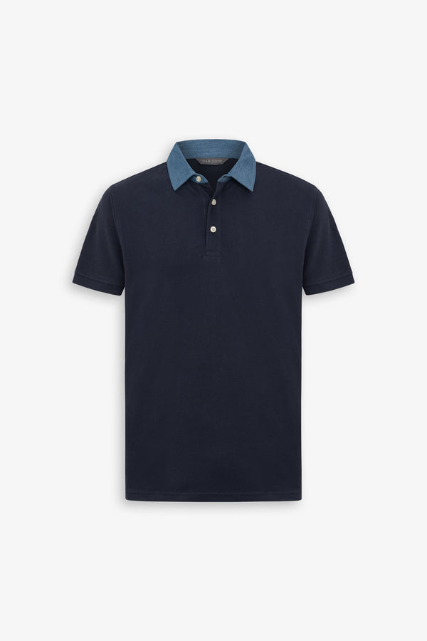 Polo piquet armaturata collo denim