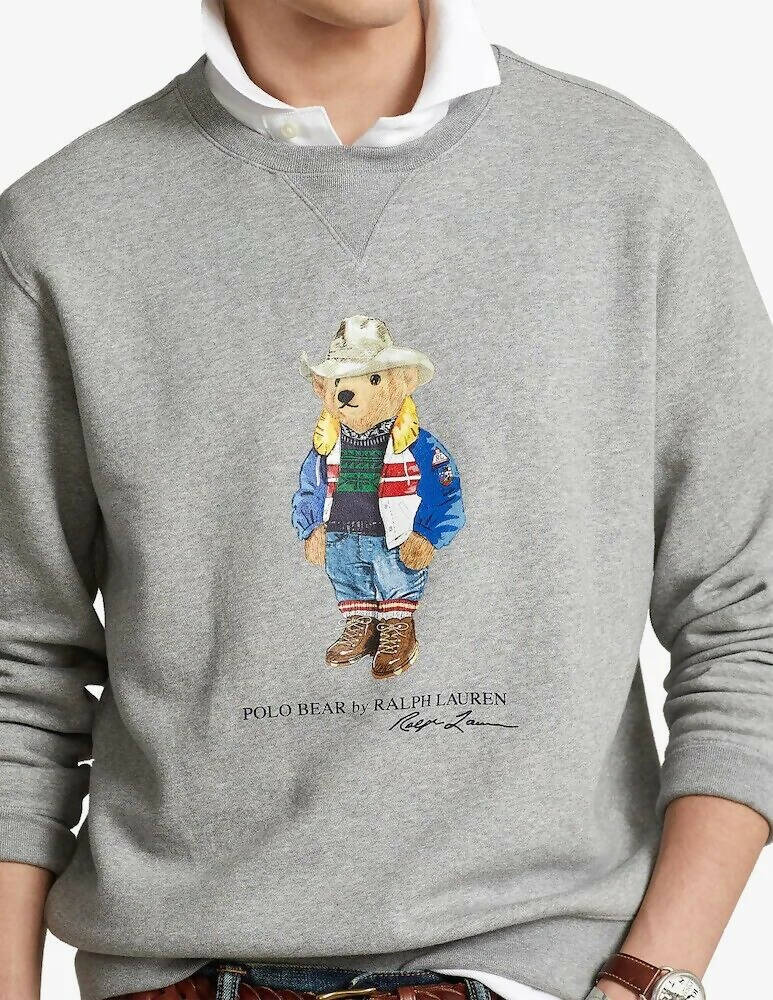 Polo Ralph Lauren Felpa Uomo Polo Bear Men's Sweatshirt Girocollo Stampa Orso Orsetto Polsini A Coste Felpa Senza Cappuccio