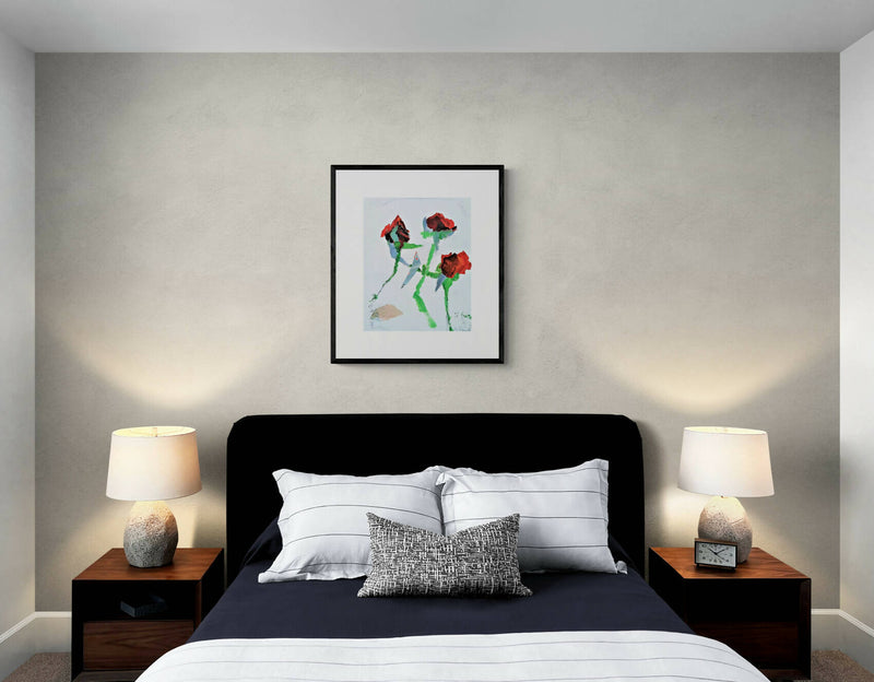 Quadro originale dipinto moderno pittura floreale rose rosse acrilico tela 30x25 cm