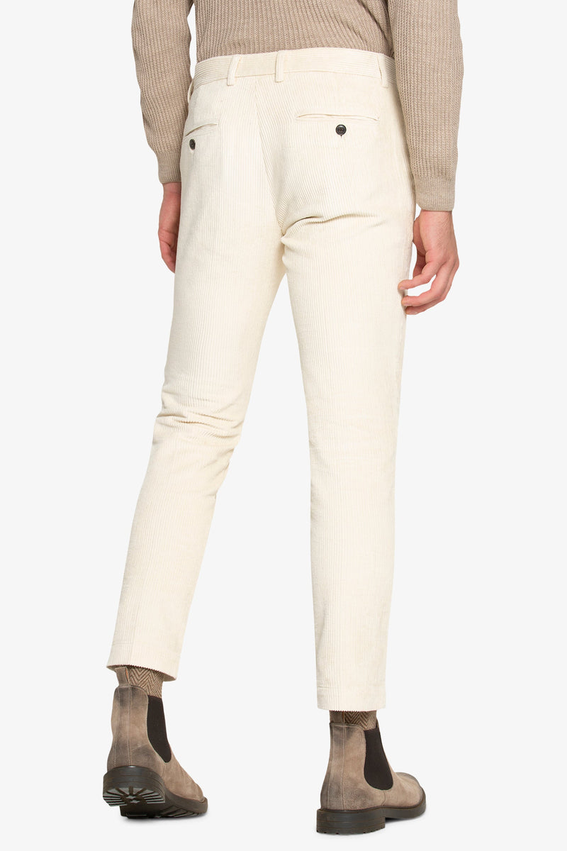 Pantaloni da Uomo Classici Dan John in Velluto a Costine Bianco Crema - Slim Fit