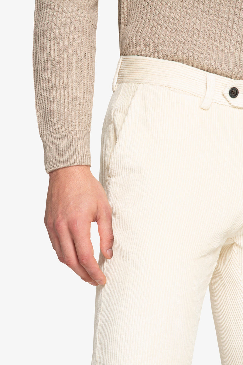 Pantaloni da Uomo Classici Dan John in Velluto a Costine Bianco Crema - Slim Fit