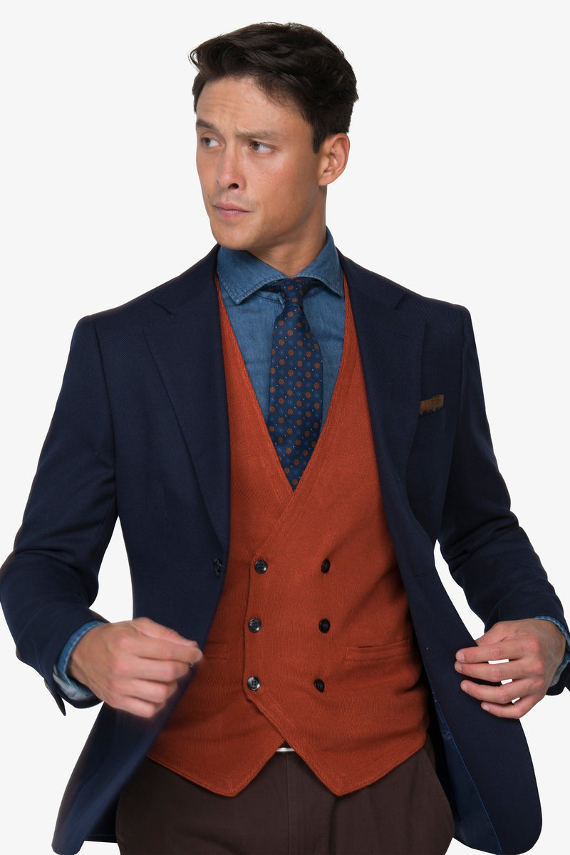 Giacca Classica da Uomo Dan John Blu in Tessuto Operato Panama - Slim Fit a 2 Bottoni