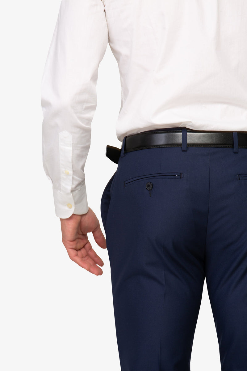 Pantaloni Uomo Eleganti Dan John Blu Royal Tinta Unita - Slim Fit - Flat Front - Tasca America