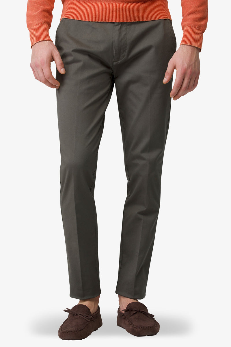 Pantaloni Chino Light Uomo Dan John Grigio-Verde in Gabardina di Cotone e Spandex - Slim Fit