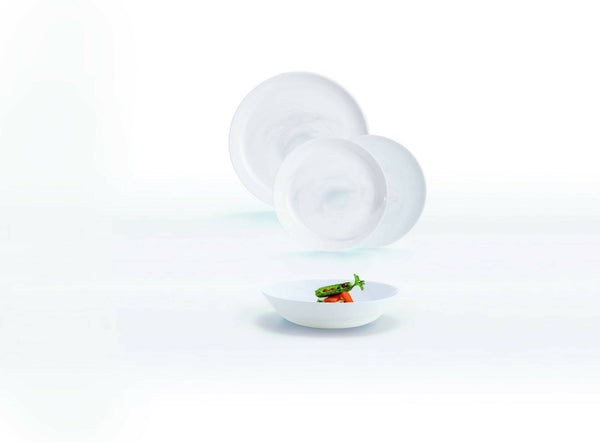 Set 18 piatti Diwali Marbre bianco Luminarc - servizio in vetro opale temperato