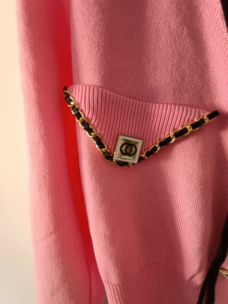 Cardigan modello Chanel, Colore rosa, 100% viscosa, Taglia unica