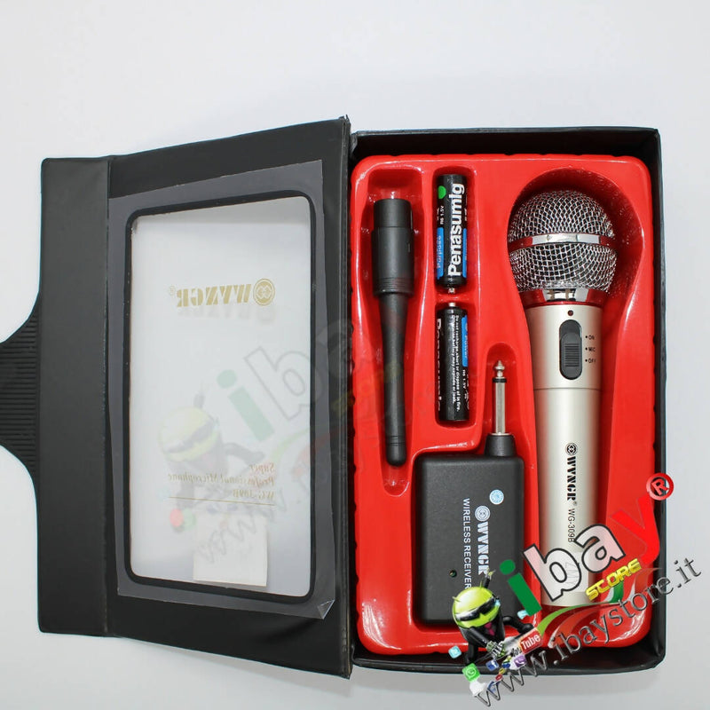 Microfono Senza Fili per Karaoke WG-309 Professionale per Canto Unidirezionale Raggio d'Azione fino a 20 m
