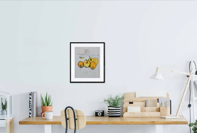 Disegno Originale Quadro moderno natura morta frutta Paesaggio 33x24 cm