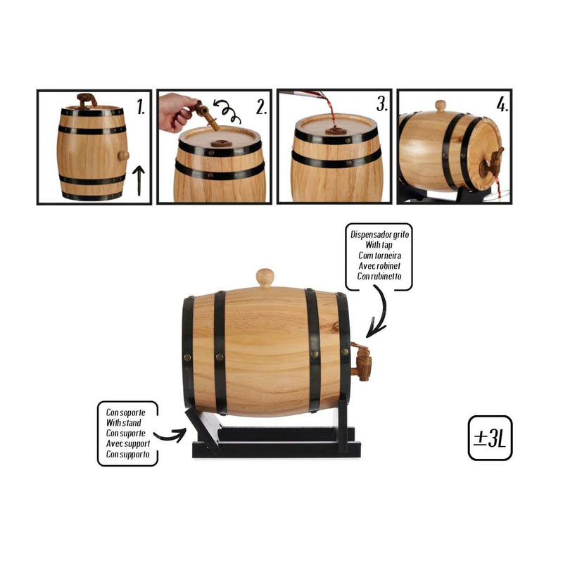 Botte di Vino in Legno di Pino e Silicone con Rubinetto - Capacità di 3 Litri 25,5 x 16 x 25 cm