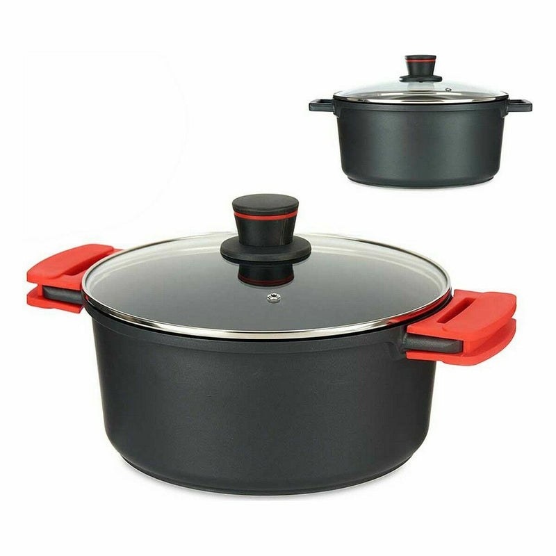 Casseruola con coperchio in vetro Ø 28 cm Nero Alluminio (4 Unità)