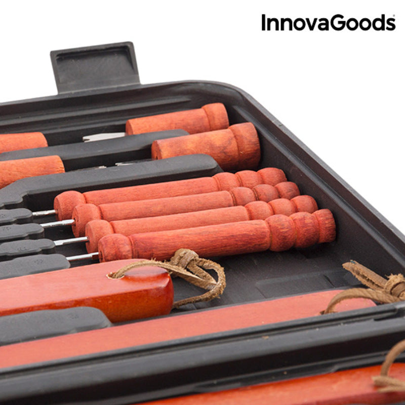 Valigetta con 18 accessori per Barbecue in Acciaio Inox con Manico in Legno InnovaGoods