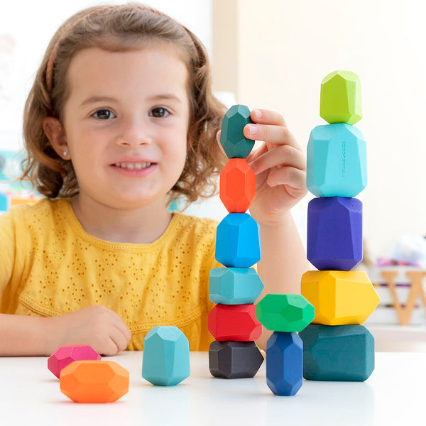 Gioco per Bambini Pietre Colorate Impilabili in Legno da far stare in Equilibrio - Wotonys InnovaGoods - 16 Pezzi