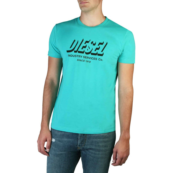 T-shirt Uomo Diesel Verde Mare con Logo Frontale - Slim Fit - Misto Cotone