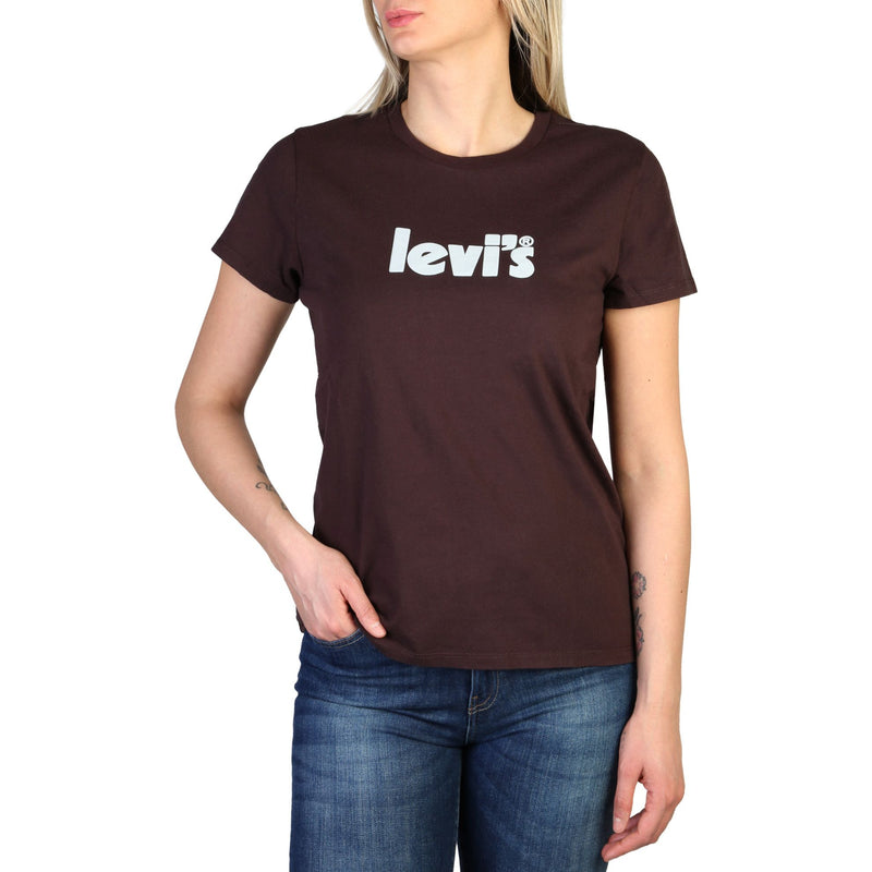 t-shirt sportiva da donna in cotone levis marrone con logo bianco