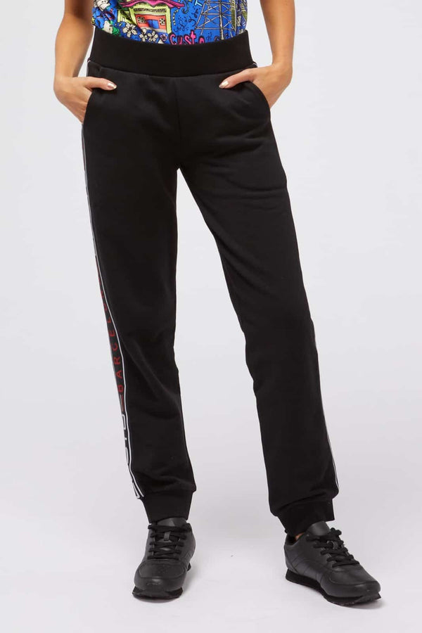 Pantaloni di Tuta da Donna Custo Barcelona Stile Casual Sportivo Neri con Logo su fasce laterali