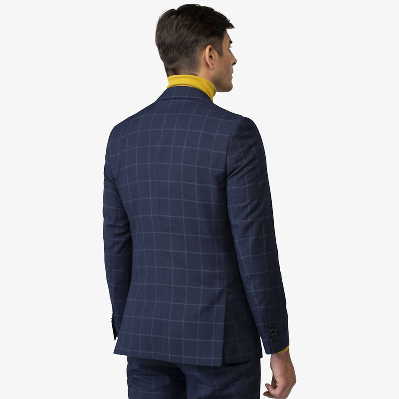 Abito Uomo Elegante e Casual Giovanile Slim Fit Fantasia Overcheck Blu con Giacca a Rever Largo