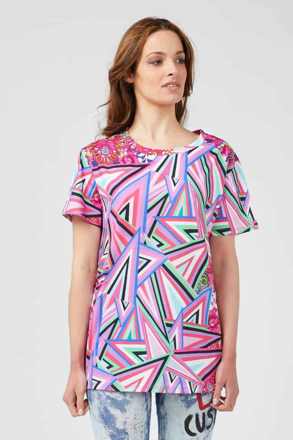 T-shirt Donna Custo Barcelona con Fantasia Geometrica Multicolore - 100% Cotone - Stile Casual Vivace
