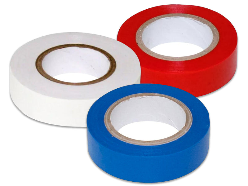 3 Nastri Isolanti Elettrici in PVC 19mm X 5m Colore Assortiti Bianco Rosso Blu