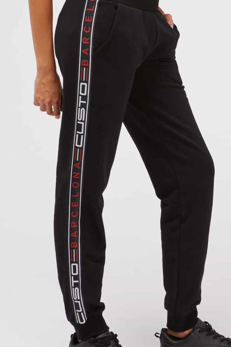 Pantaloni di Tuta da Donna Custo Barcelona Stile Casual Sportivo Neri con Logo su fasce laterali