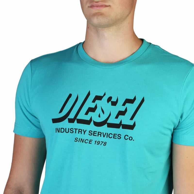 T-shirt Uomo Diesel Verde Mare con Logo Frontale - Slim Fit - Misto Cotone
