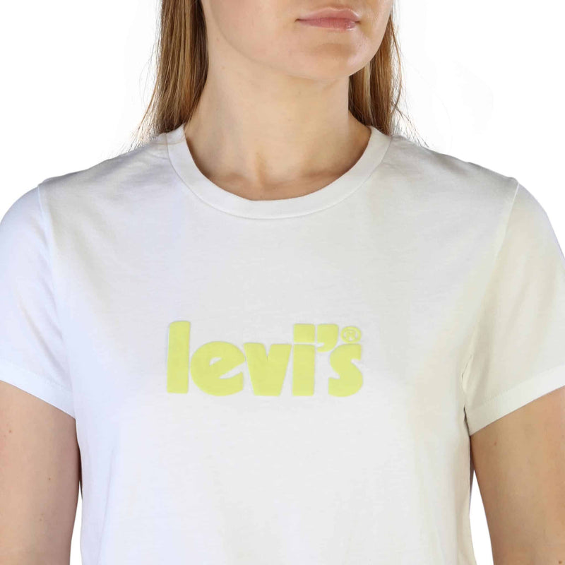 T-shirt Donna Levis The Perfect Bianca con Logo Giallo Fluo 100% cotone