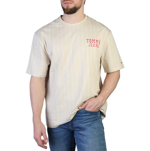 t-shirt da uomo Tommy Hilfiger 100 % cotone beige con righe bianche