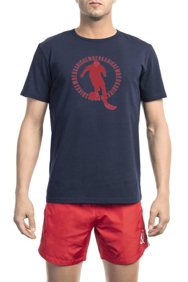Bikkembergs Beachwear T-shirt da Uomo Blu Notte e Rossa in Cotone