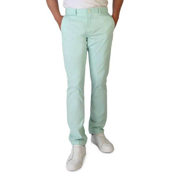 Pantaloni da Uomo Tommy Hilfiger Verde Mare in Cotone con Zip e Bottone