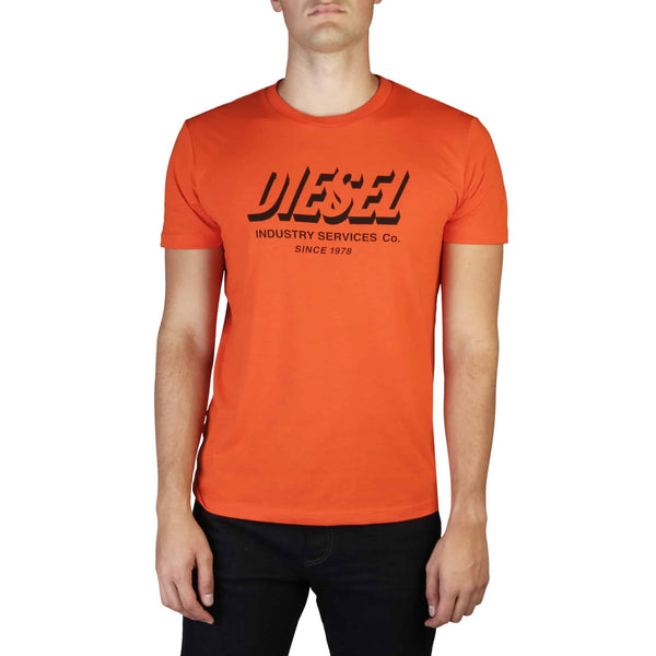 T-shirt Uomo Diesel Arancione con Logo Frontale Nero - Slim Fit - Misto Cotone