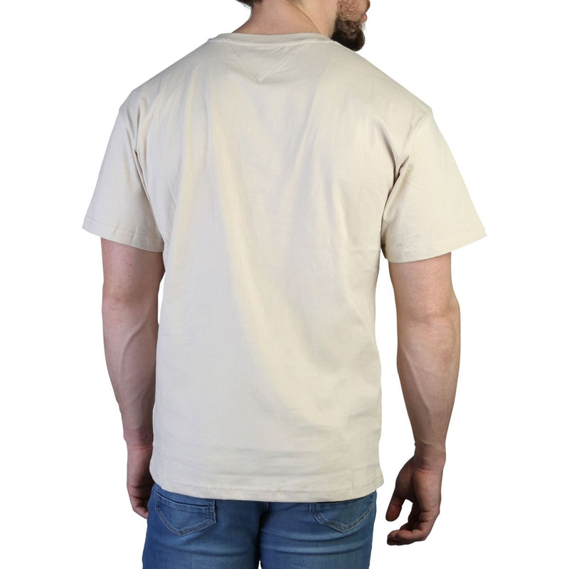 t-shirt Tommy Hilfiger da uomo 100 % cotone beige con logo rosso