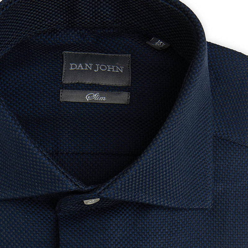 Camicia Uomo Blu Scuro Dan John "la Picoco" Slim Fit in Cotone Operato - Stile Formale