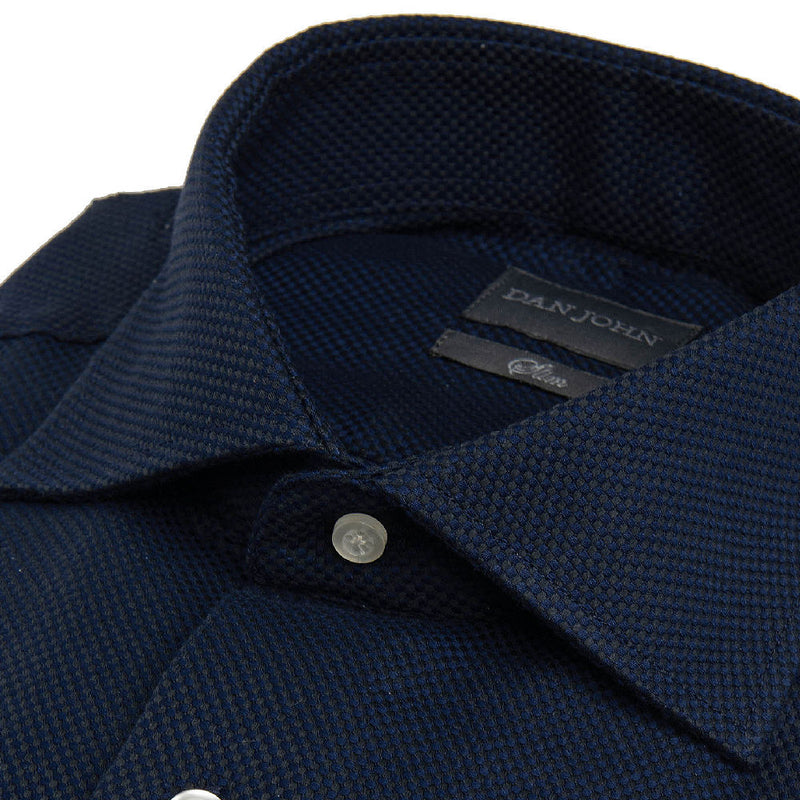 Camicia Uomo Blu Scuro Dan John "la Picoco" Slim Fit in Cotone Operato - Stile Formale