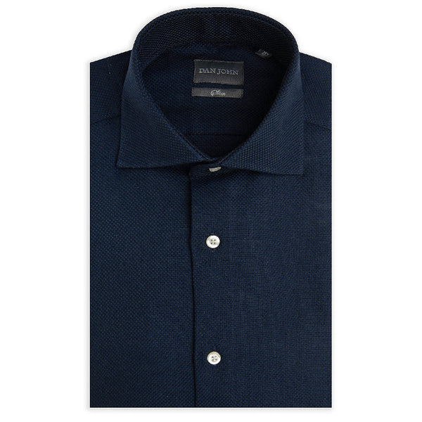 Camicia Uomo Blu Scuro Dan John "la Picoco" Slim Fit in Cotone Operato - Stile Formale