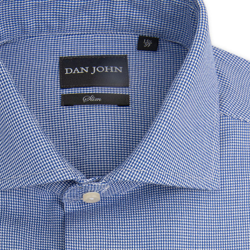 Camicia Blu da Uomo Dan John con Fantasia Micro Pied de Poule - Slim Fit