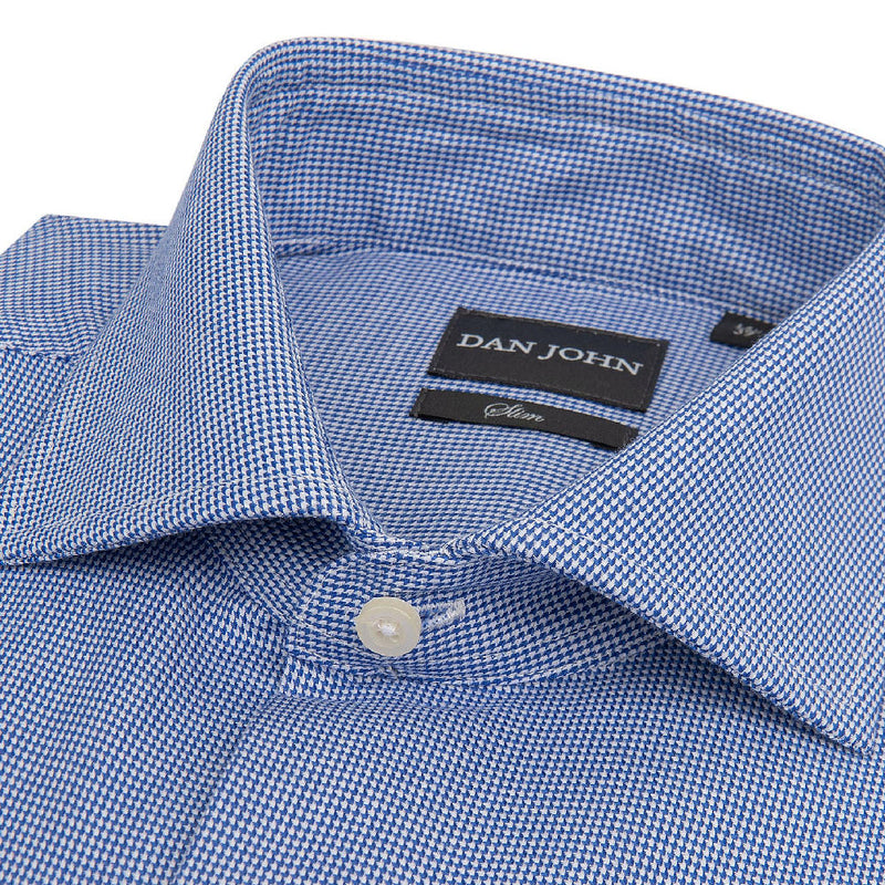 Camicia Blu da Uomo Dan John con Fantasia Micro Pied de Poule - Slim Fit