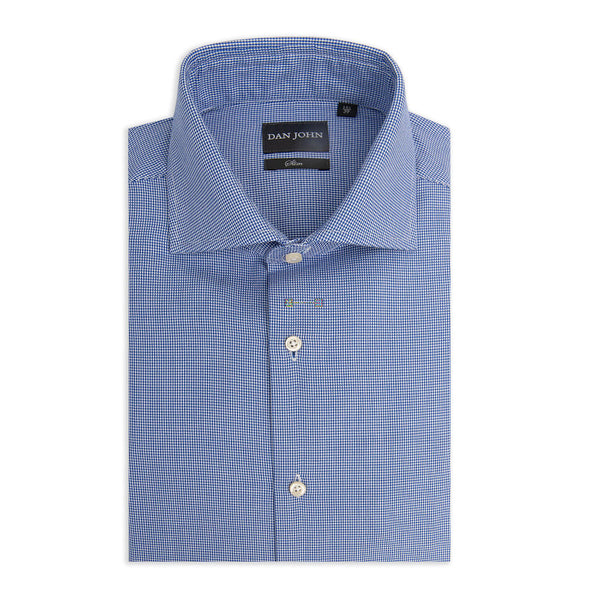 Camicia Blu da Uomo Dan John con Fantasia Micro Pied de Poule - Slim Fit