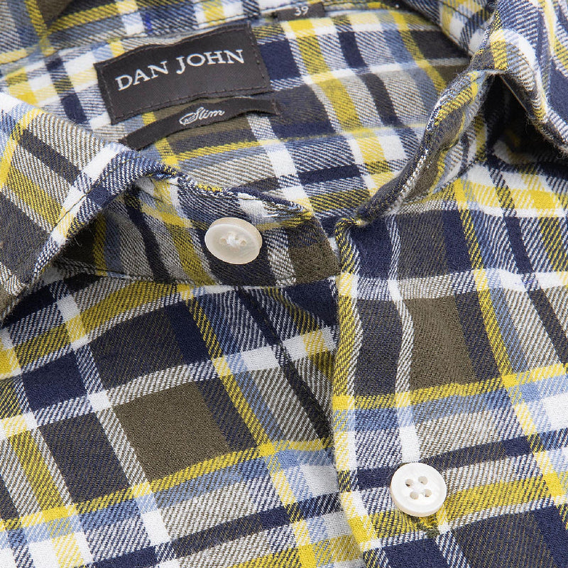 Camicia Casual a Quadri da Uomo Dan John Slim Fit Collo Francese 100% Cotone