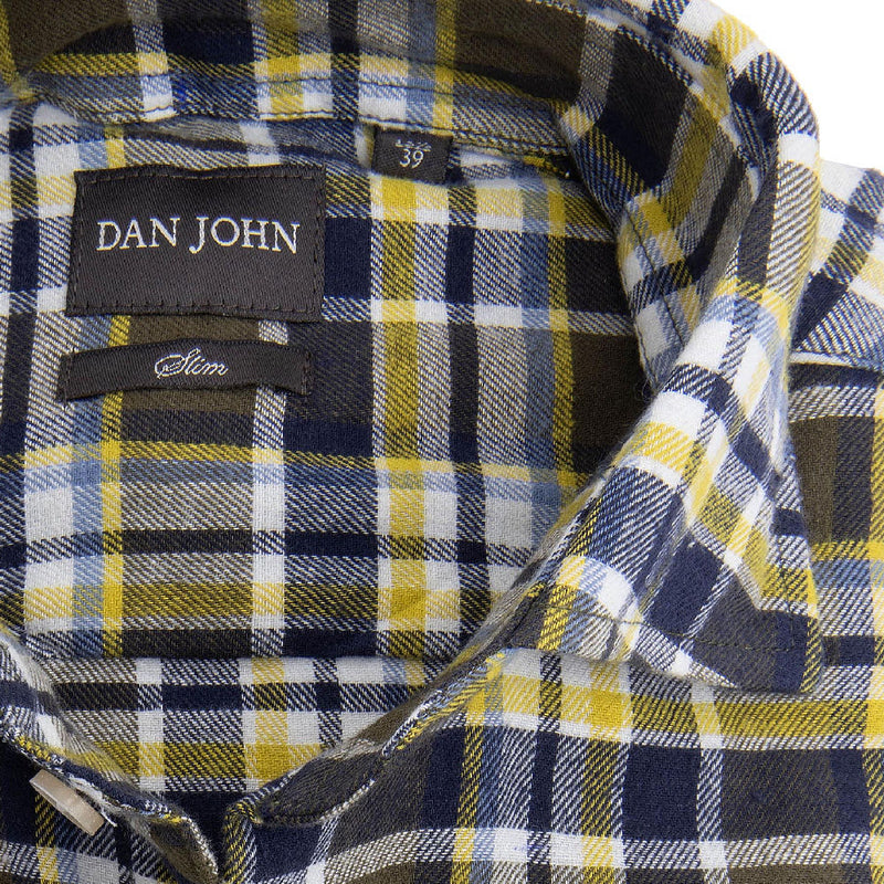 Camicia Casual a Quadri da Uomo Dan John Slim Fit Collo Francese 100% Cotone