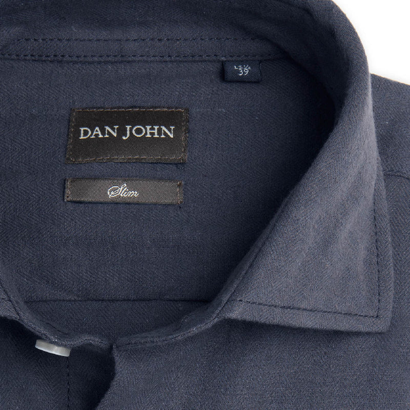 Camicia da Uomo Dan John Blu Indaco Scura Slim Fit con trama del tessuto "micro herringbone" a spina di pesce