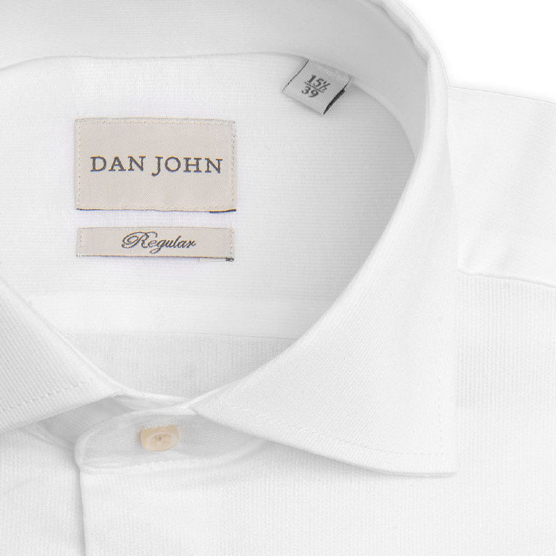 Camicia Elegante Bianca da Uomo Dan John in Puro Cotone Piquet - Regular Fit