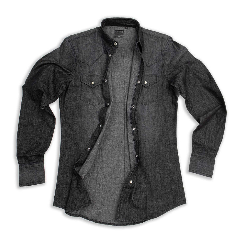 Camicia Jeans Nera da Uomo Dan John Stile Western Effetto Invecchiato - Slim Fit