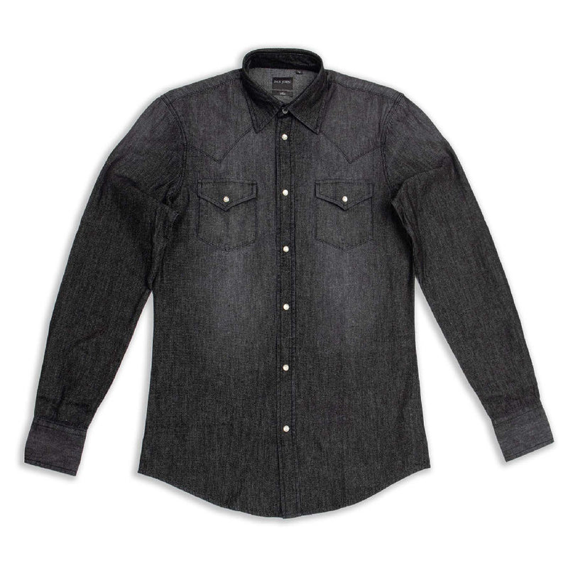 Camicia Jeans Nera da Uomo Dan John Stile Western Effetto Invecchiato - Slim Fit