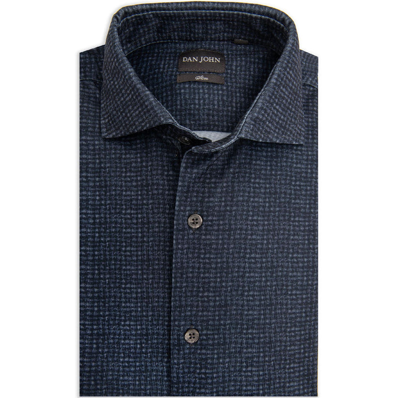 Camicia Uomo Elasticizzata Blu Dan John Slim Fit Fantasia Vichy a quadretti piccoli con Collo aperto