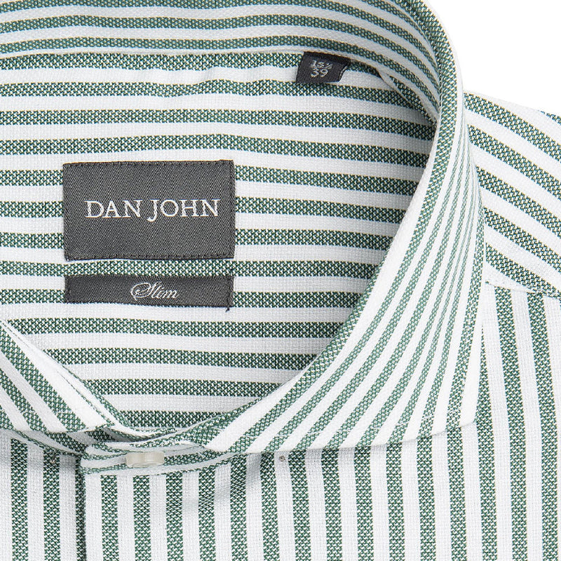 Camicia Uomo Dan John a Righe Verdi e Bianche in Cotone Operato Slim Fit